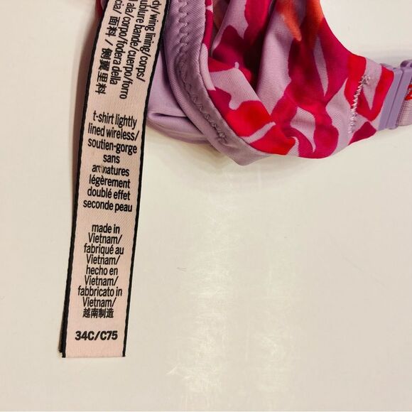 Victoria's Secret T-Shirt Lightly Lined Wireless Bra 34C Pink Lips Love Straps - Picture 10 of 10